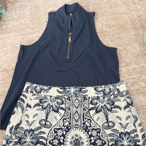 Navy Sleeveless Top with Patterned Skort